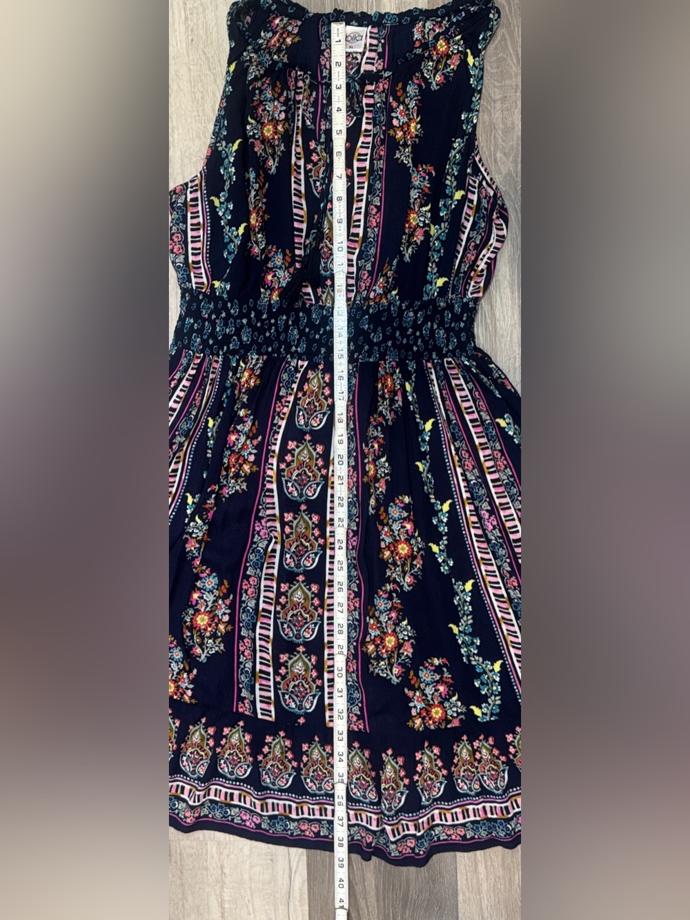 Bila Navy Floral Stripe Sundress with Pink and Green Accents - Picture 4 of 10